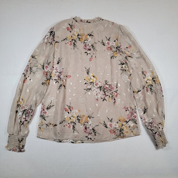 Autres Filles Womens Blouse Sz S Boho Floral Embroidered Lined Chiffon Front Tie - Picture 2 of 10